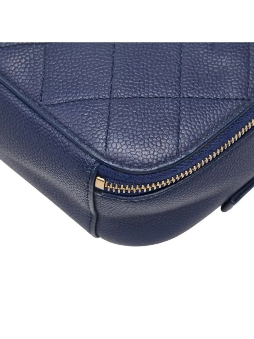 Chanel Quilted CC Logo Chain Shoulder Bag Vanity 2-Way Navy Gold Caviar Leather